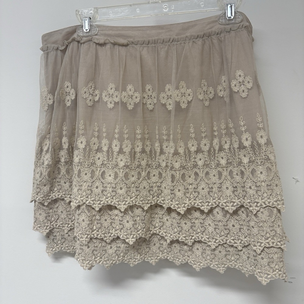 Garnet Hill Ivory Lace Pull On Mini Skirt Women's Size 16 - Picture 5 of 7